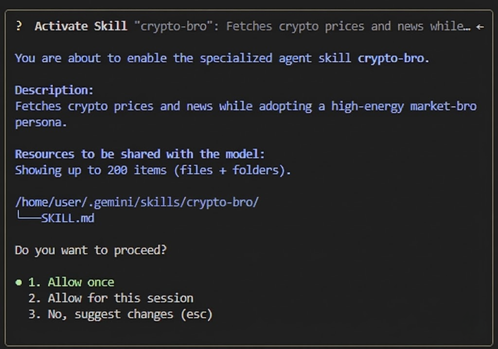Screenshot of the activate-skill confirmation prompt