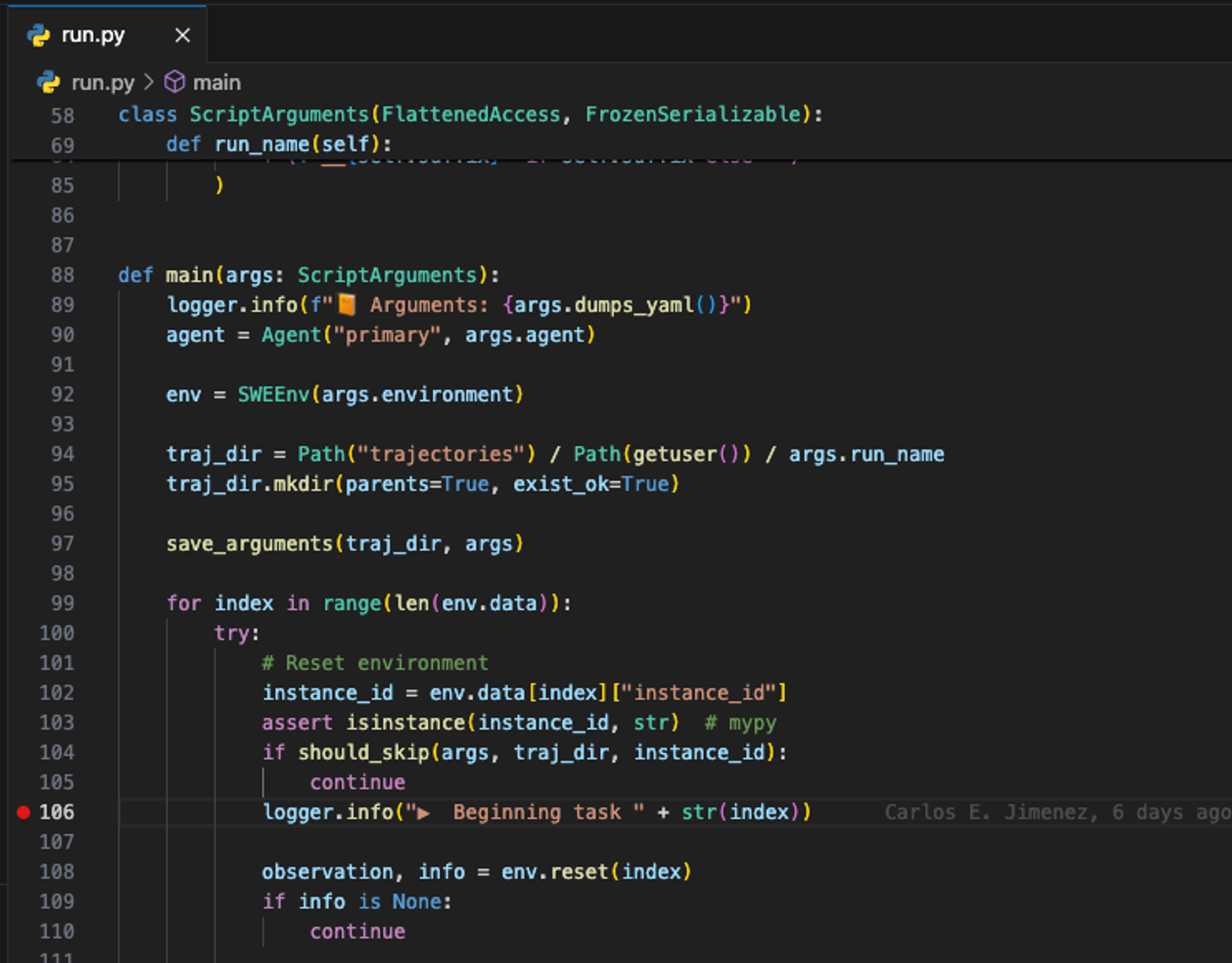 picking a line to set a breakpoint